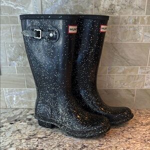 Hunter Girls Black Glitter Rain Boots
